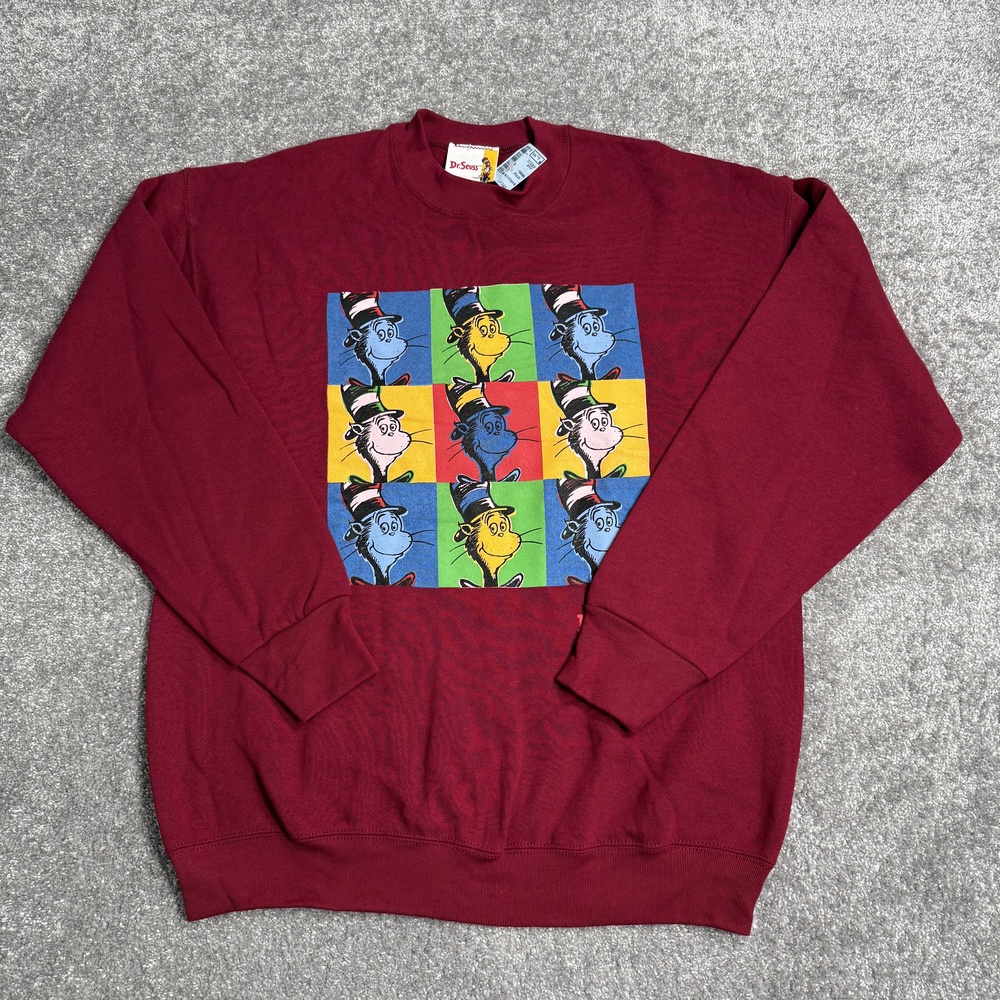 Vintage Dr Seuss Sweatshirt Mens Large Red Cat In The Hat Graphic Crewneck 90s